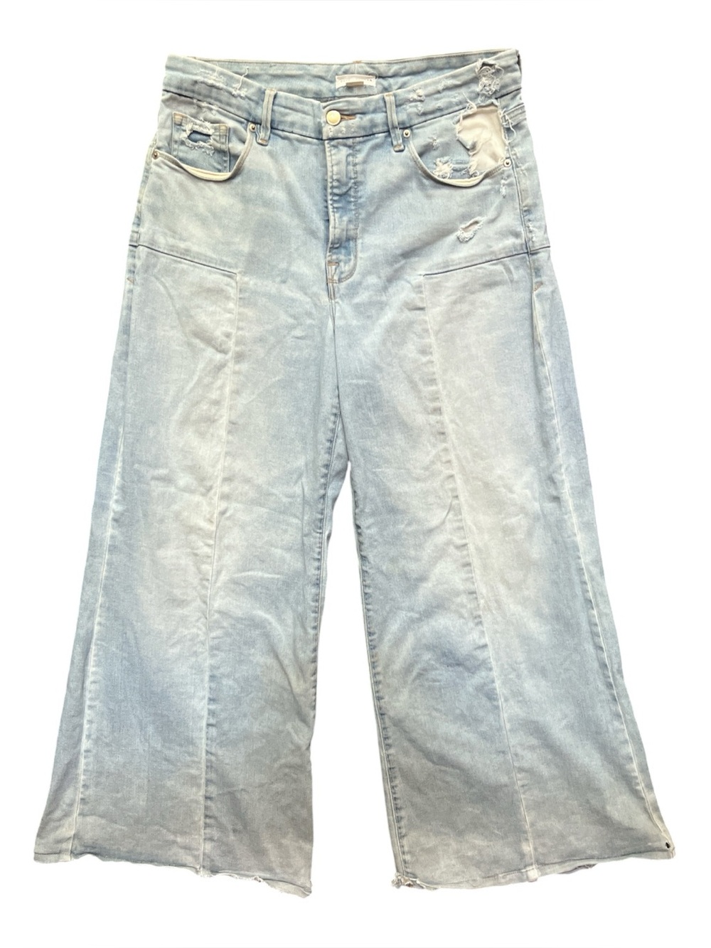 Good American Palazzoo Jeans Size 12 Distressed Light Wash Wide Leg